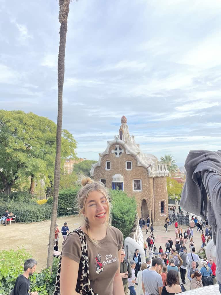 Charlie in front of Parc Guell designed by Antonio Gaudí in Barcelona